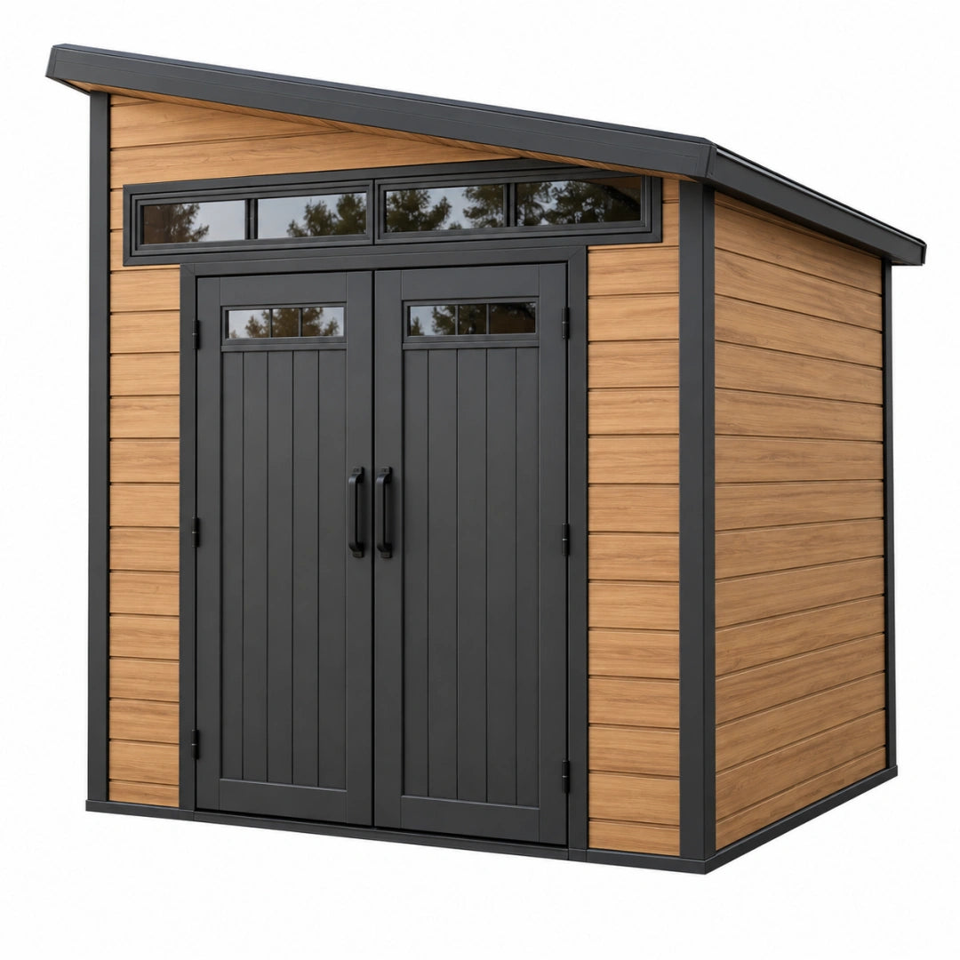 Geräteschuppen 213 x 131 x 204 cm Holzoptik Braun Schwarz mit Doppeltür