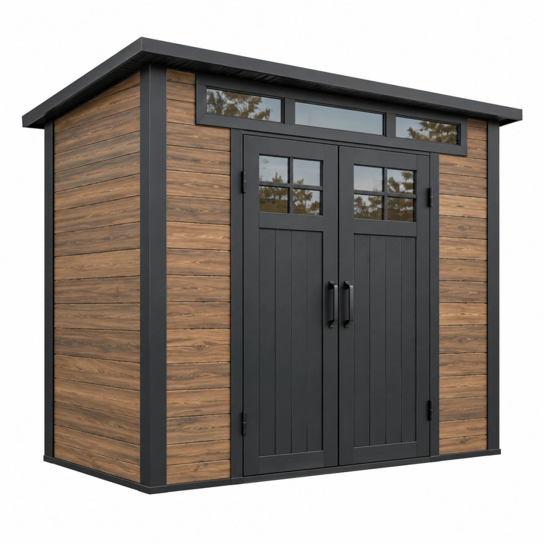 Gartenhaus 200 x 120 x 210 cm in Braun Schwarz aus Holzwerkstoff und Metall mit Doppeltür Modern