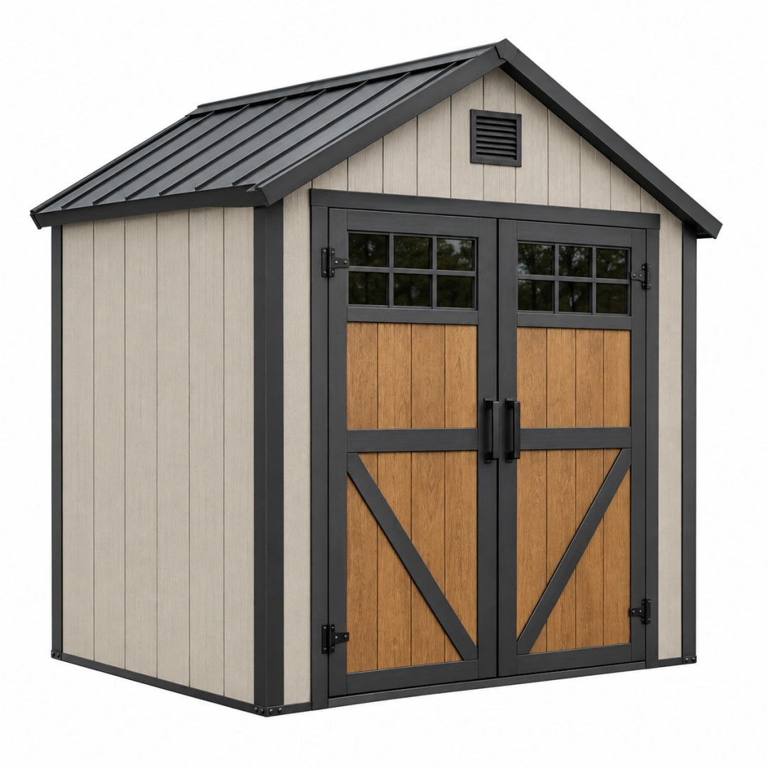 Gartenhaus 210 x 120 x 205 cm aus Stahl in Beige Braun Schwarz mit Doppeltür