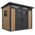 Gartenhaus 200 x 120 x 190 cm aus Metall in Schwarz/Holzoptik mit Doppeltür und Fenstern