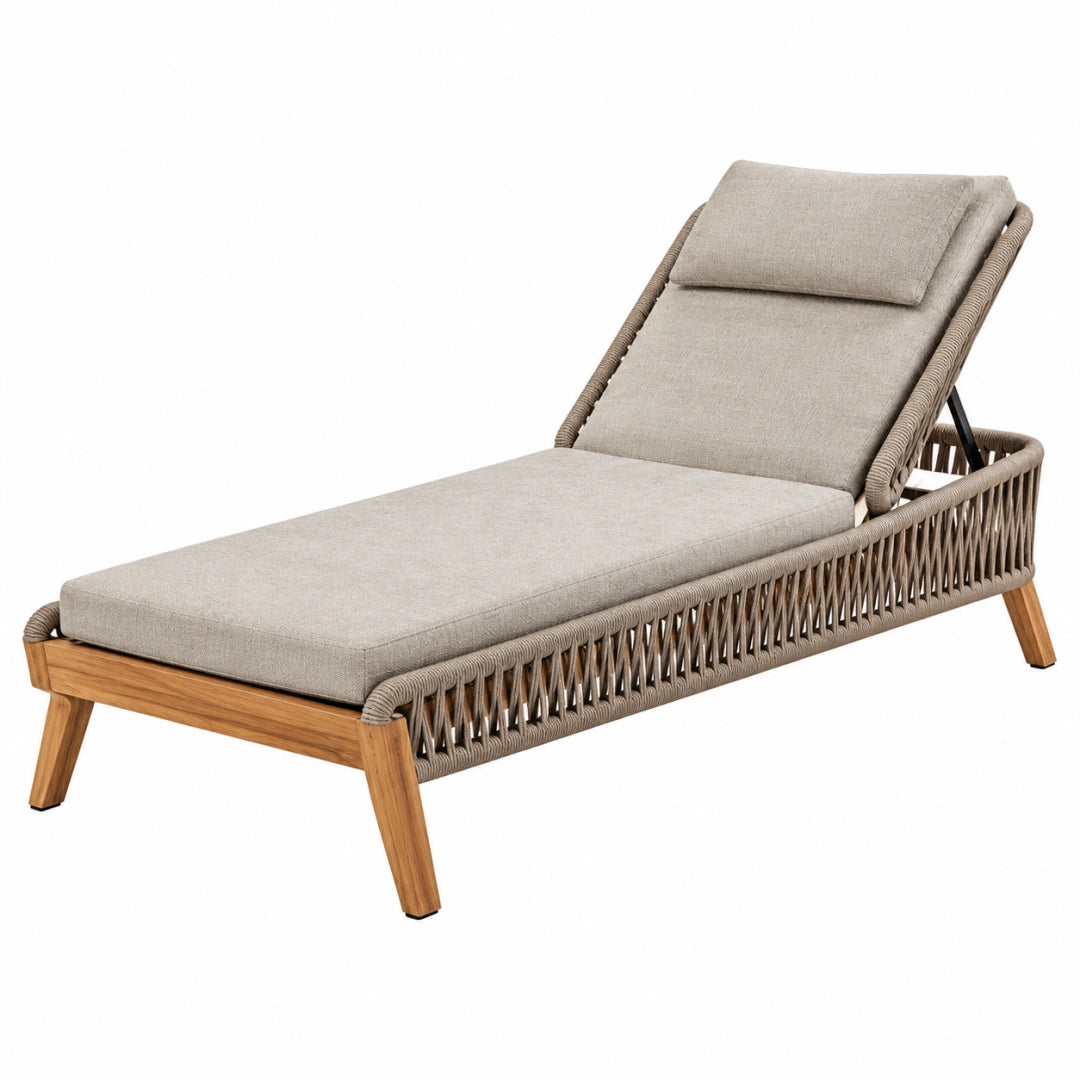 Gartenliege 200 x 75 x 85 cm aus Holz und Kordel in Beige verstellbar