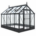 Gewächshaus 300 x 240 x 260 cm Aluminium Glas Schwarz viktorianischer Stil mit Tür und Dachfenstern