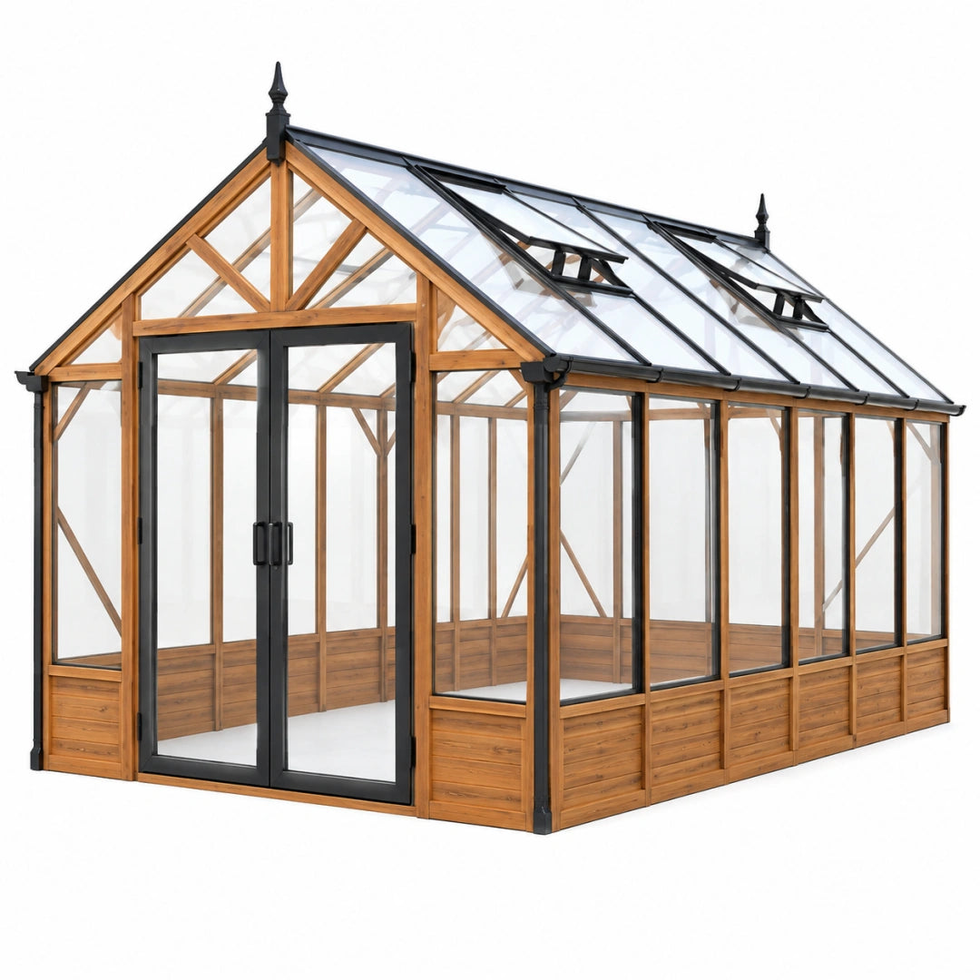 Gewächshaus 300 x 240 x 250 cm Holz Transparent mit Doppeltür im viktorianischen Stil