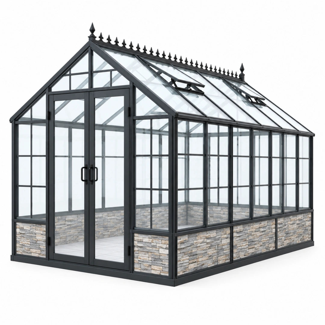 Gewächshaus 600 x 300 x 320 cm aus Glas und Metall Schwarz im viktorianischen Stil