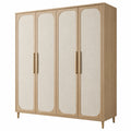 Kleiderschrank 180 x 60 x 200 cm Holzoptik Beige mit 4 Türen und Textileinsätzen