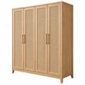 Kleiderschrank 160 x 60 x 200 cm Holz Natur mit Rattangeflecht im Boho-Stil