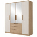 Kleiderschrank 160 x 52 x 200 cm Holzwerkstoff Eicheoptik Weiß Modern mit Spiegeln und Schubladen
