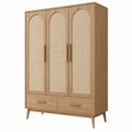 Kleiderschrank 120 x 55 x 190 cm Holzdekor Natur mit Rattangeflecht skandinavischer Stil