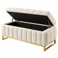 Sitzbank mit Stauraum 120 x 45 x 50 cm Bouclé Creme Gold gepolstert