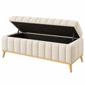 Aufbewahrungsbank 120 cm Creme Bouclé Stoff mit Stauraum und Metallfüßen