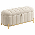 Sitzbank 100 x 40 x 45 cm mit Stauraum Bouclé Creme Metallgestell Gold