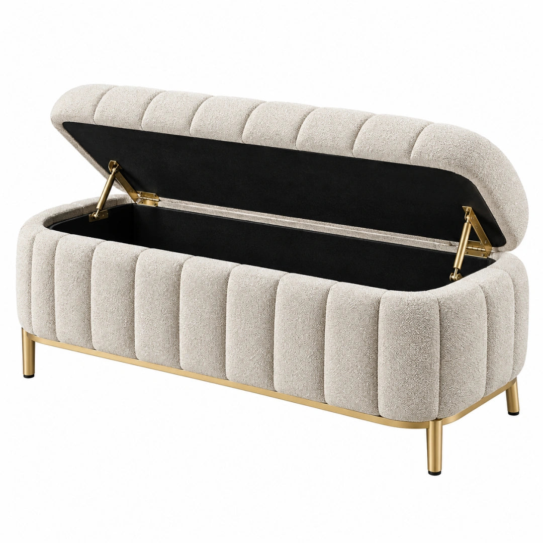 Sitzbank mit Stauraum 120 x 45 x 50 cm Bouclé Creme gepolstert moderne Aufbewahrungsbank