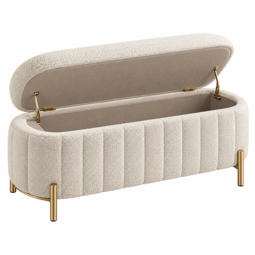 Aufbewahrungsbank 120 cm Bouclé Stoff Creme mit Stauraum