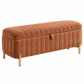 Sitzbank mit Stauraum 110 x 45 x 45 cm Terrakotta Samtoptik Metallbeine gerippt