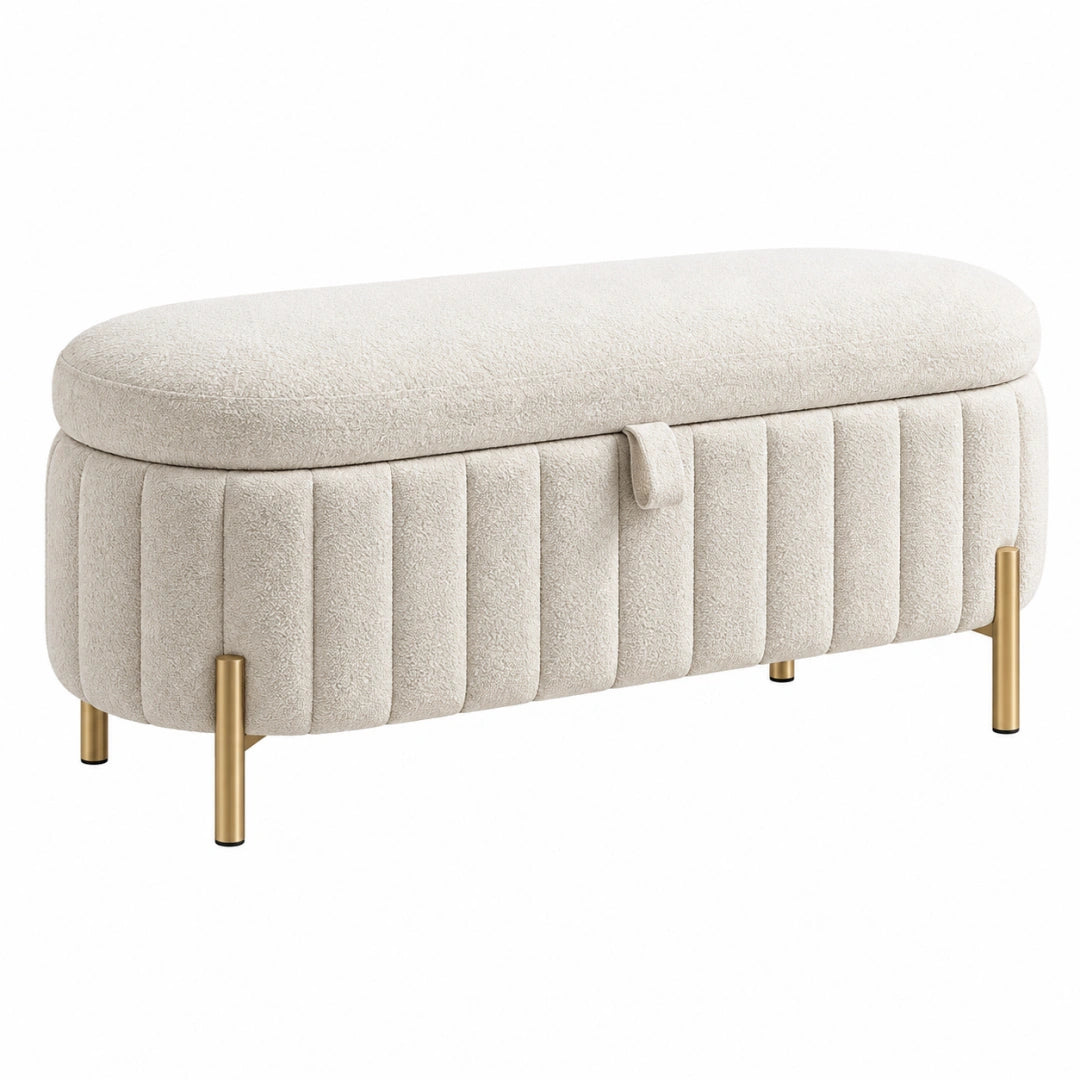 Sitzbank 100 x 40 x 45 cm Bouclé Creme mit Stauraum und Metallfüßen - Modern