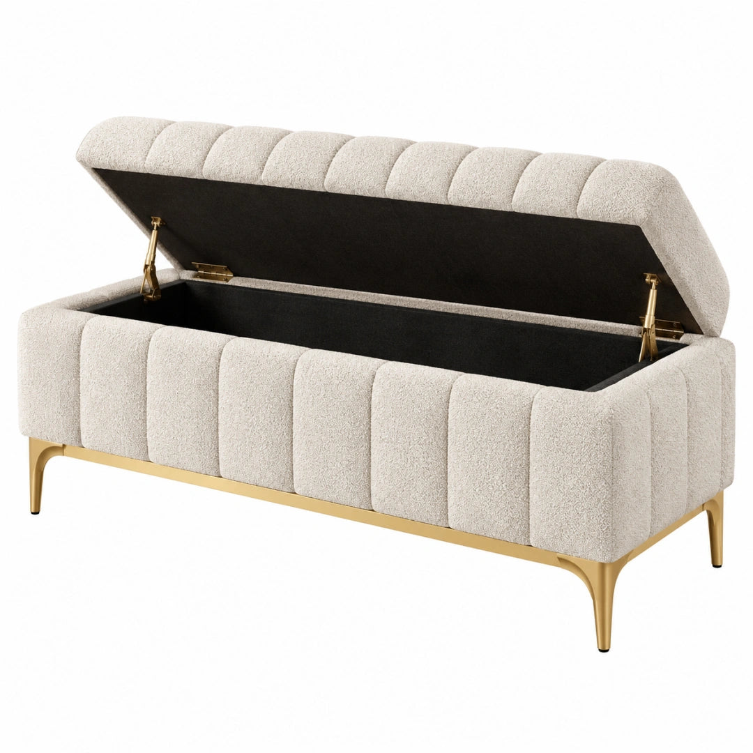 Sitzbank 120 x 45 x 50 cm Bouclé Creme Gold mit Stauraum Modern