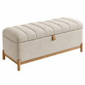 Sitzbank mit Stauraum 120 cm Bouclé Creme Holz - gepolsterte Truhenbank