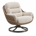 Drehsessel 88 x 93 x 98 cm mit Geflecht und Stoffbezug in Beige für Wohnbereich und überdachten Außenbereich