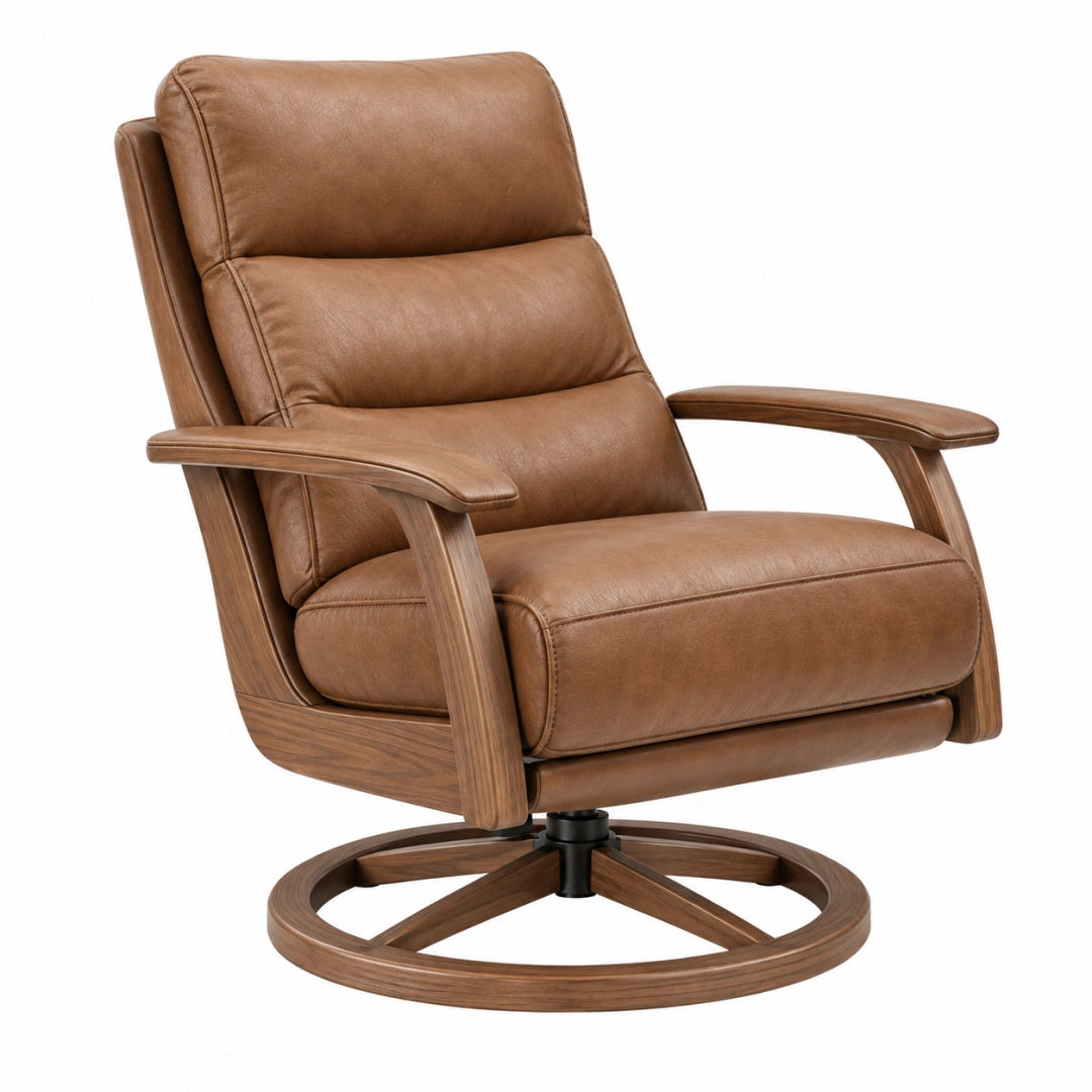 Drehsessel 82 x 90 x 102 cm in Braun mit Bezug in Lederoptik und Holzgestell