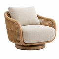 Drehsessel 85 x 82 x 82 cm Rattan Beige mit Textilbezug im Boho-Stil
