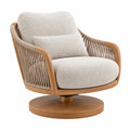 Drehsessel 82 x 85 x 92 cm in Beige und Naturholz mit Webstoff und Kordelgeflecht