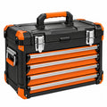 Werkzeugkoffer 52 x 28 x 43 cm aus Kunststoff in Schwarz Orange mit 4 Schubladen und Tragegriff