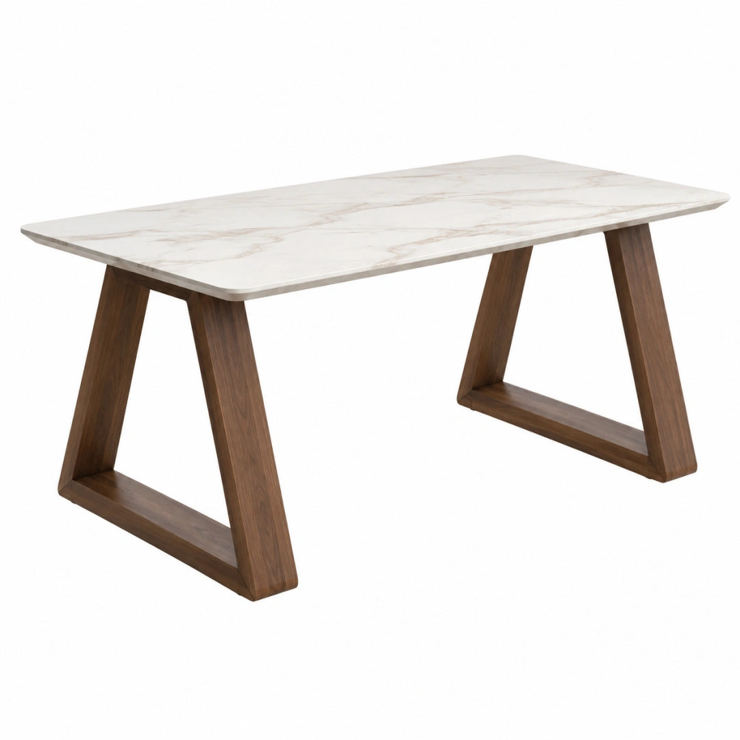 Esstisch 180 x 90 x 75 cm in Weiß/Braun mit Marmoroptik und Holzgestell