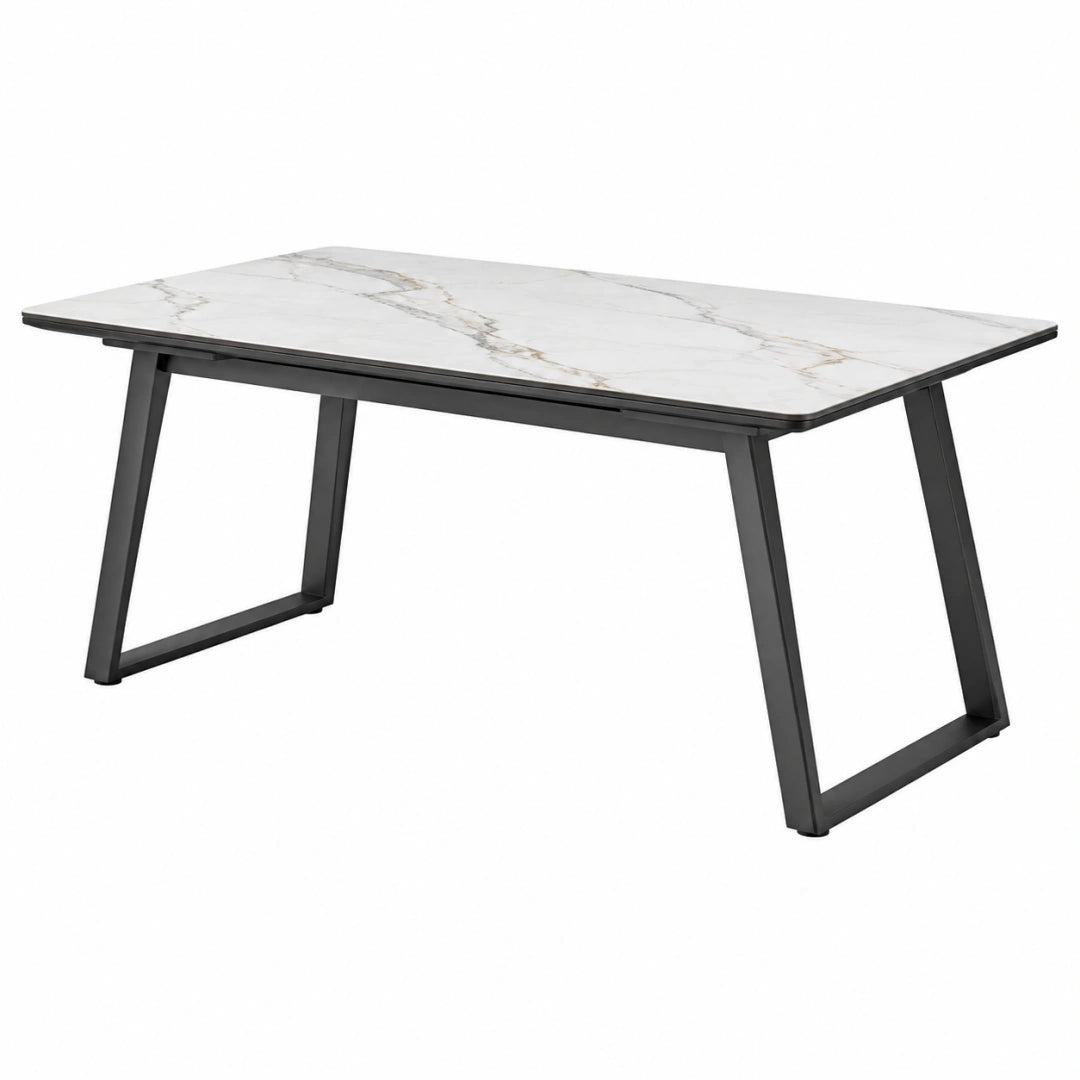 Esstisch 140 x 80 x 75 cm Keramik Weiß Schwarz Marmoroptik Modern
