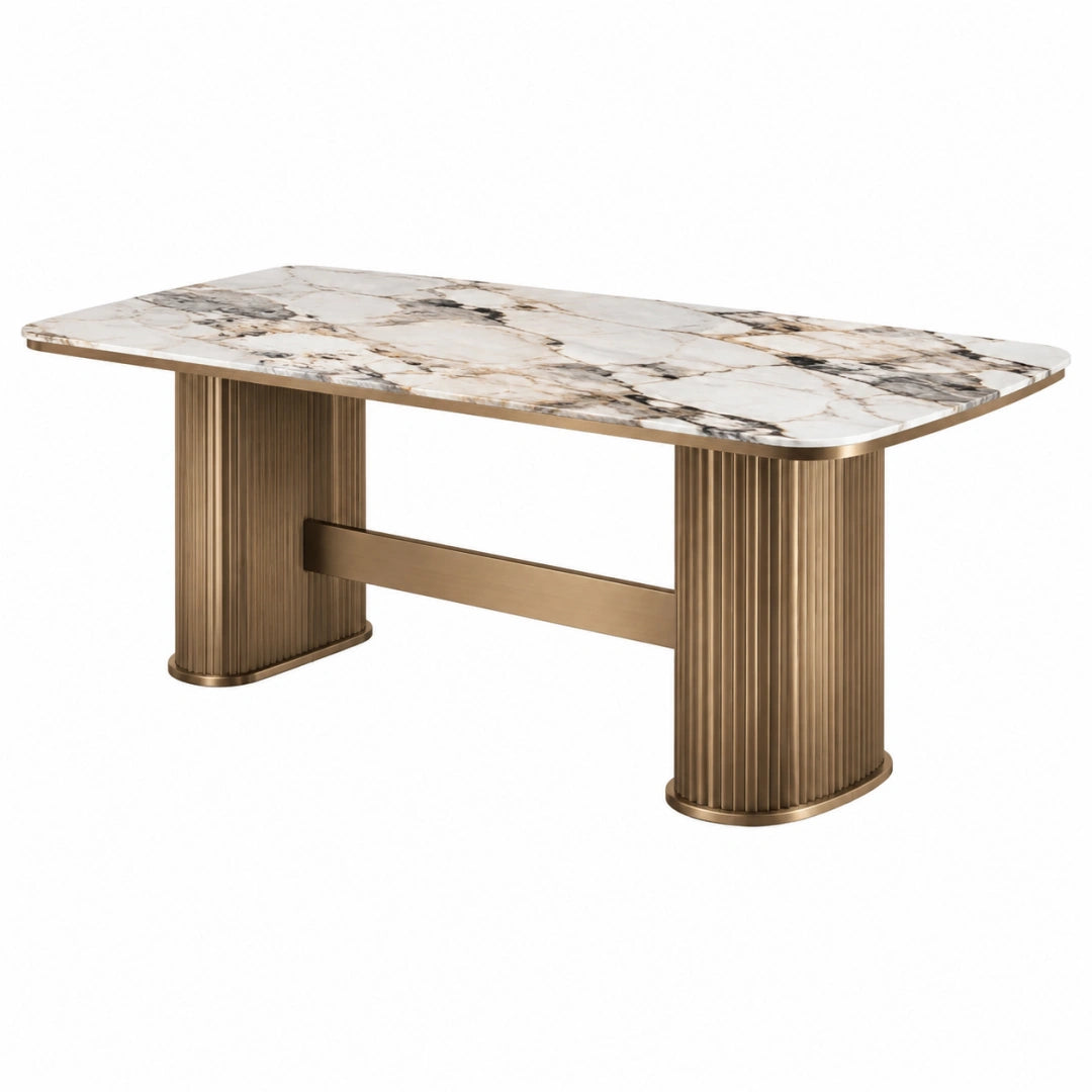 Esstisch 180 x 90 x 75 cm in Marmoroptik Weiß Braun mit Metallgestell Gold im modernen Stil