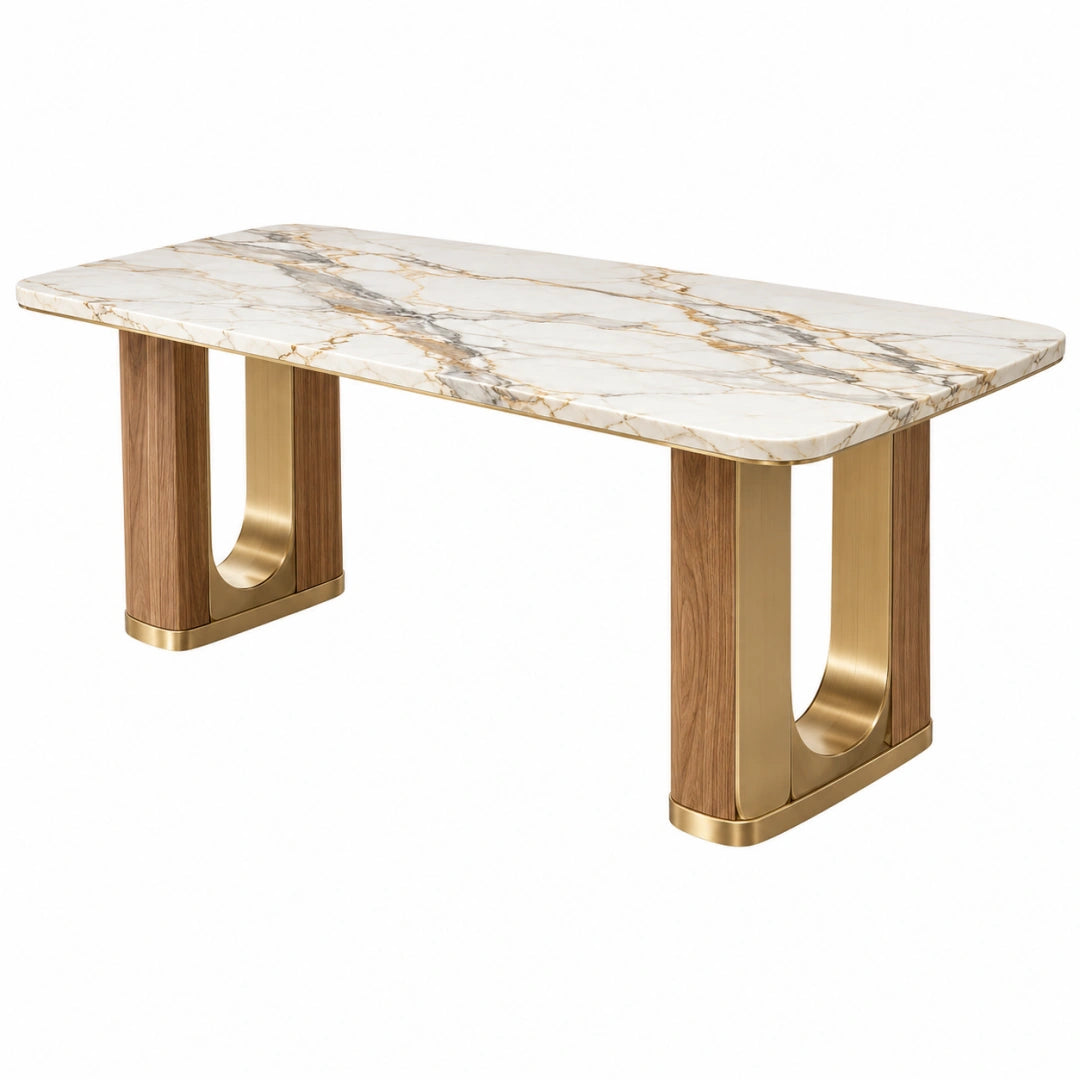 Esstisch 180 x 90 x 75 cm in Weiß Braun Gold - Marmoroptik Holz Metall modern