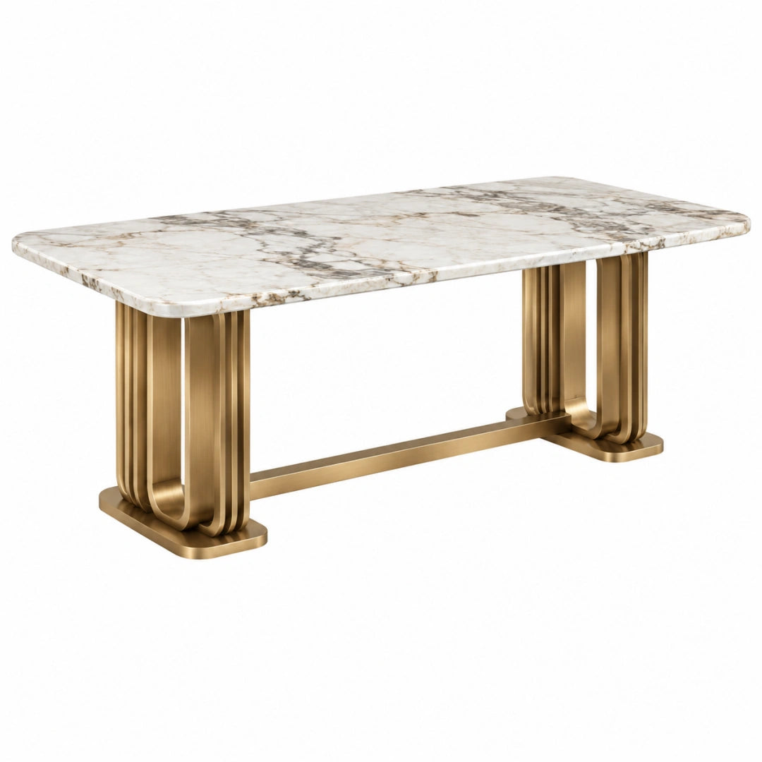 Esstisch 180 x 90 x 76 cm Marmoroptik Weiß Gold Metallgestell moderner rechteckiger Tisch