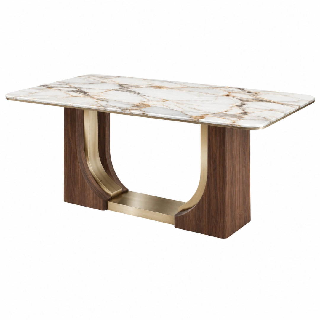 Esstisch 180 x 90 x 75 cm in Marmoroptik Walnussbraun Gold - rechteckiger Tisch mit Metallgestell