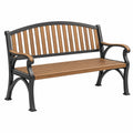 Gartenbank 120 cm Holz und Metall Braun Schwarz mit Armlehnen