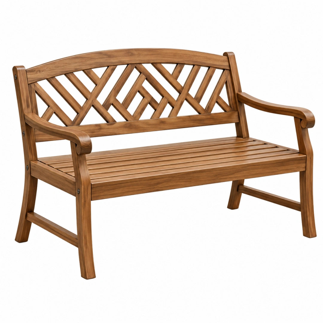 Gartenbank 120 cm Holz Braun mit Armlehnen und Lattenrost