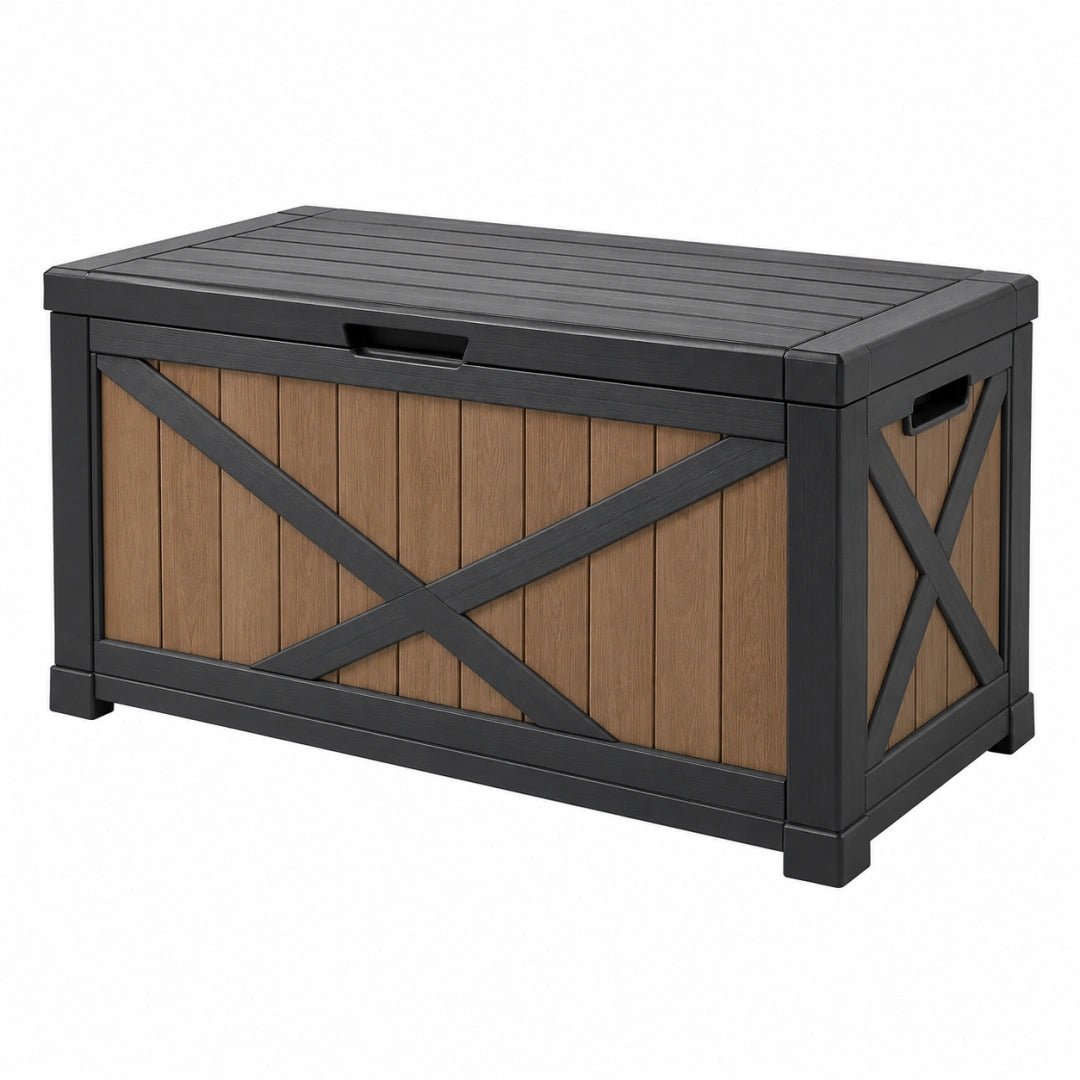 Aufbewahrungsbox 122 x 62 x 70 cm Kunststoff Schwarz Braun für Garten im Landhausstil