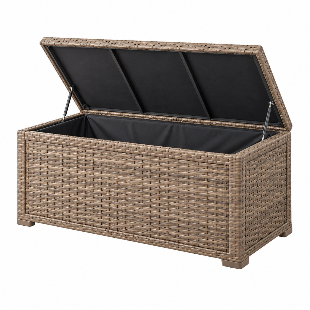 Auflagenbox 120 x 50 x 60 cm Polyrattan Taupe für Garten mit Klappdeckel