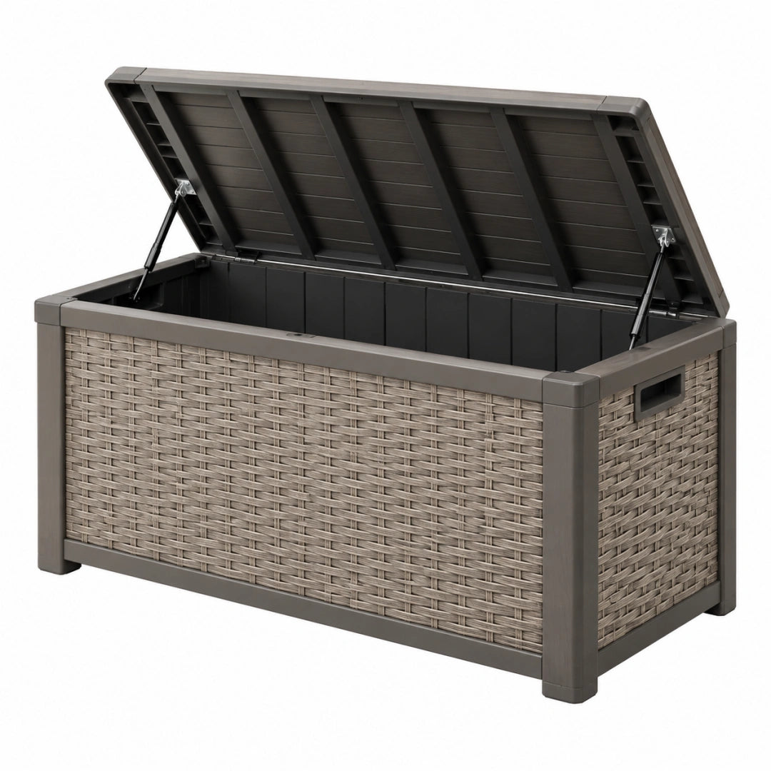 Aufbewahrungsbox 122 x 61 x 64 cm Kunststoff Taupe für Garten mit Klappdeckel