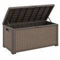 Garten-Aufbewahrungsbox 120 x 55 x 60 cm Kunststoff Taupe mit Klappdeckel in Rattanoptik