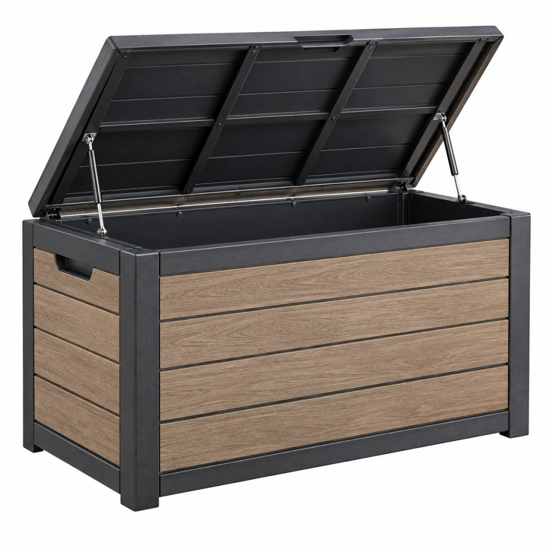 Garten-Aufbewahrungsbox 130 x 64 x 70 cm Kunststoff Schwarz Braun mit Klappdeckel